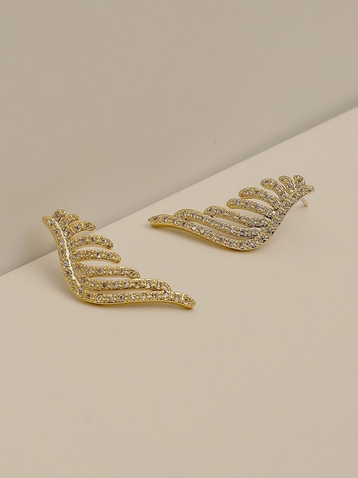 14k Gold Brass Cubic Zirconia Wing Vintage Stud Trend Korean Fashion Earring