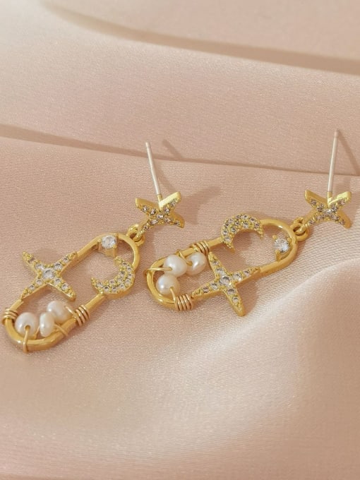 14k Gold Brass Cubic Zirconia Star Minimalist Drop Earring