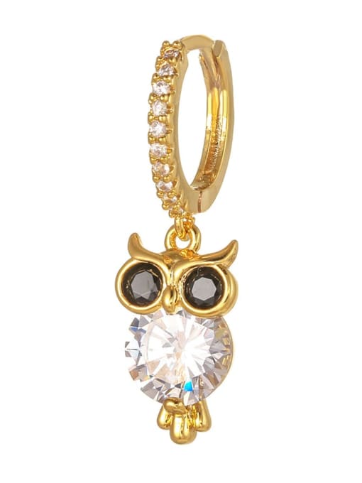623 gold Brass Cubic Zirconia Owl Cute Huggie Earring