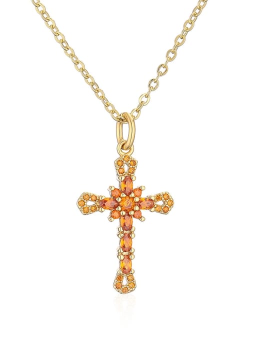 22819 Brass Cubic Zirconia Cross Trend Necklace