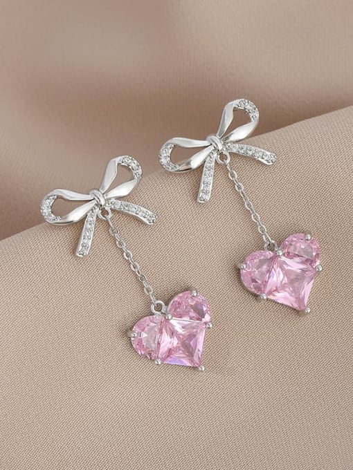 Steel ED66,449 Brass Cubic Zirconia Pink Heart Dainty Drop Earring