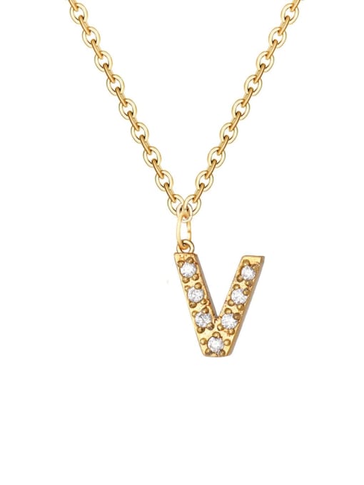 V 14 K gold Stainless steel Cubic Zirconia Letter Minimalist Necklace