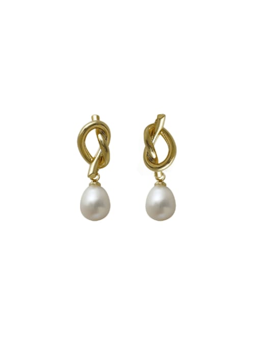 Light Gold Brass Imitation Pearl Geometric Minimalist Drop Earring