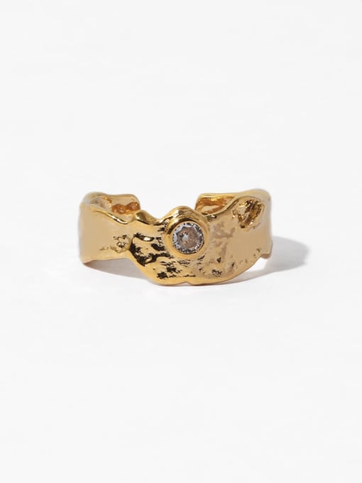 Transparent zircon gold ring Brass Rhinestone Irregular Vintage Band Ring