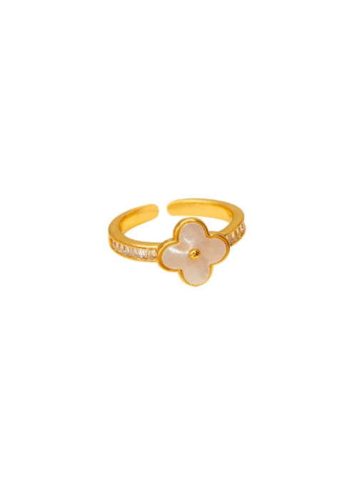 HYACINTH Brass Shell Clover Minimalist Band Ring 1