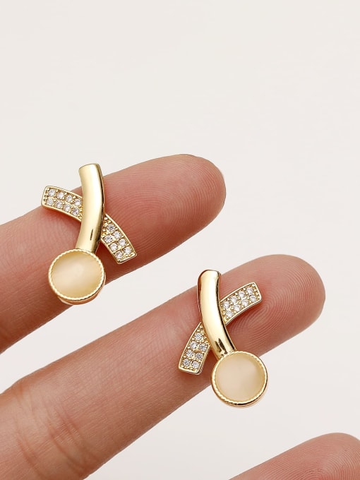 HYACINTH Brass Cats Eye Geometric Minimalist Stud Trend Korean Fashion Earring 3