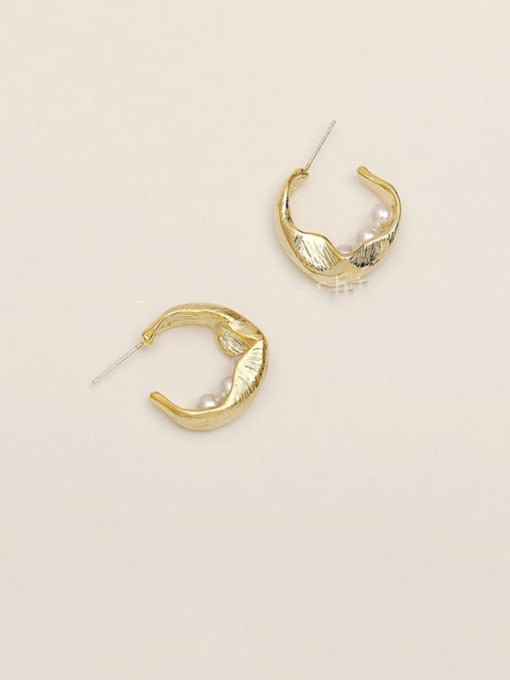 14K gold Brass  Freshwater Pearl Geometric Vintage Hoop Trend Korean Fashion Earring