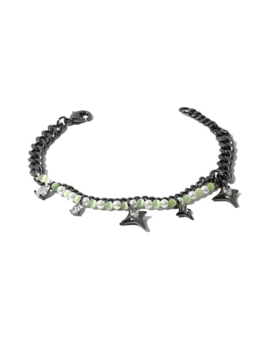 Deep Gun Black Bracelet Brass Natural Stone Star Hip Hop Multi Strand Necklace