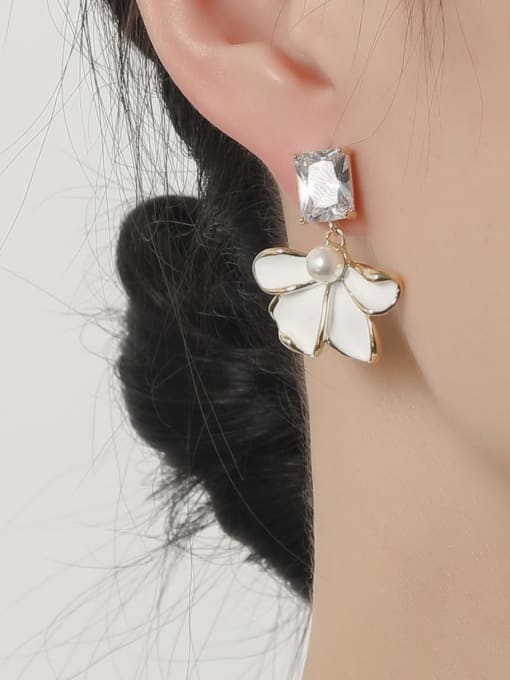 HYACINTH Brass Enamel Flower Minimalist Drop Earring 1