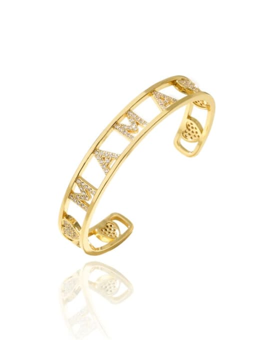 30506 Brass Cubic Zirconia Letter Vintage Cuff Bangle