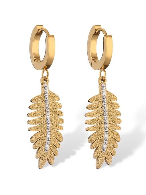 43990 Brass Cubic Zirconia Feather Trend Stud Earring