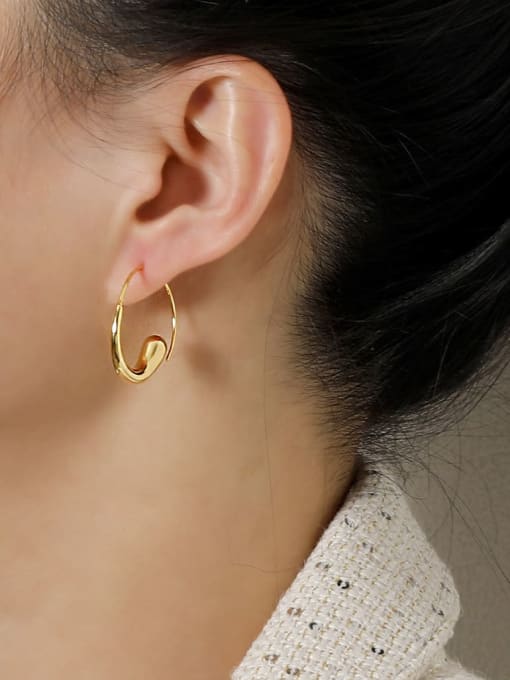 HYACINTH Brass Smooth Geometric Minimalist Hook Earring 1