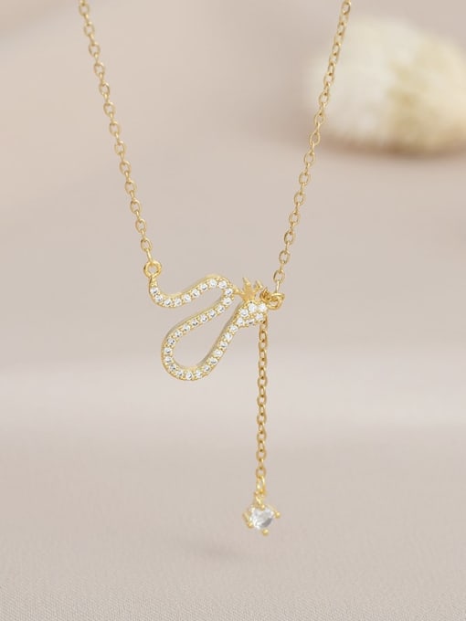 Gold XL62929 Brass Cubic Zirconia Snake Dainty Necklace