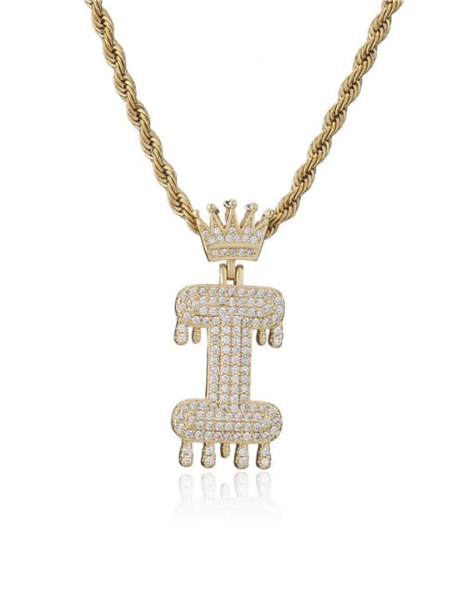 I Brass Cubic Zirconia Crown Hip Hop Letter Pendant Necklace