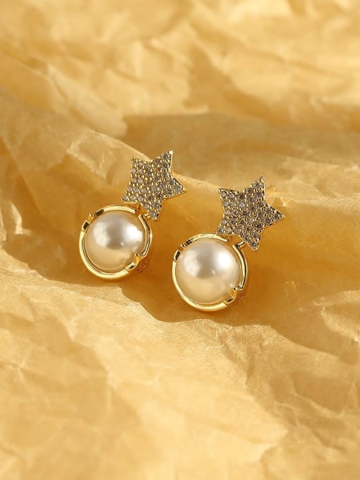 14k Gold Brass Cubic Zirconia Star Bohemia Stud Trend Korean Fashion Earring