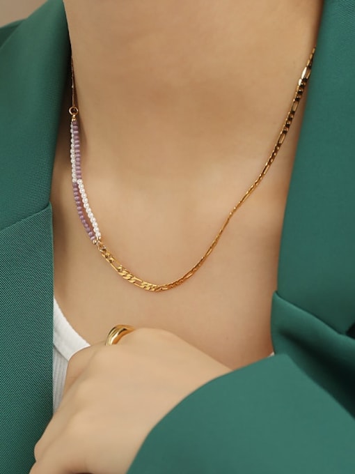 TINGS Brass Imitation Pearl Geometric Vintage Multi Strand Necklace 1