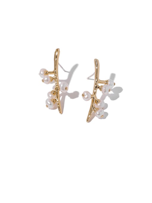 Paragraph 2 Brass Imitation Pearl Tree Minimalist Stud Earring