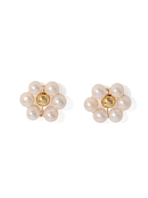 pearl earrings Brass Imitation Pearl Flower Vintage Stud Earring