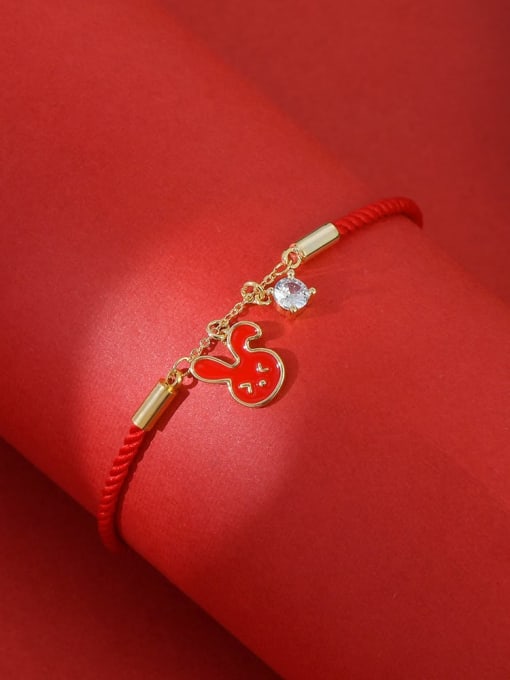 YOUH Brass Cubic Zirconia Enamel Rabbit Cute Handmade Weave Bracelet 2