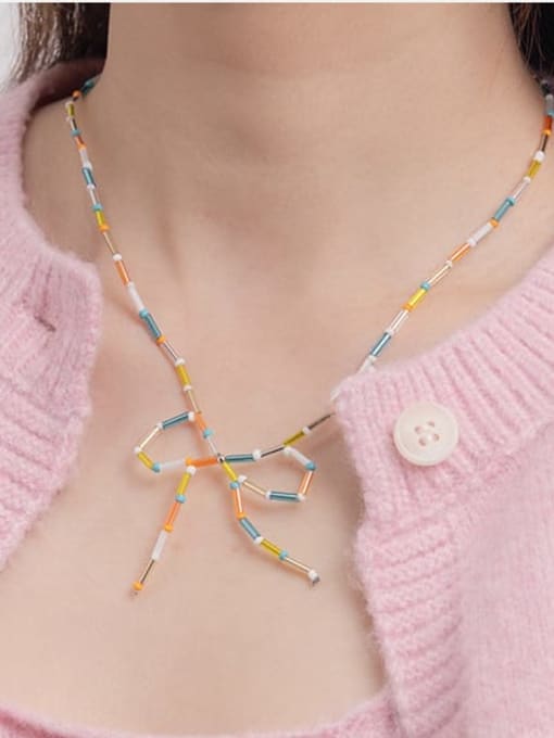 ACCA Brass Bowknot Trend Colorful Glass Tube Beads  Necklace 1
