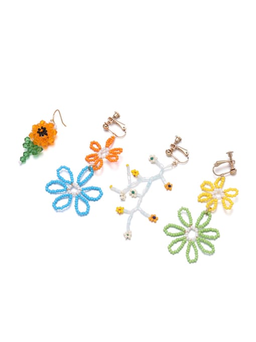 Five Color Brass Glass beads Flower Bohemia Clip Earring 3