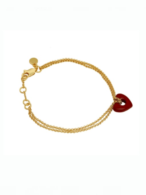 18K Gold Brass Enamel Heart Vintage Strand Bracelet