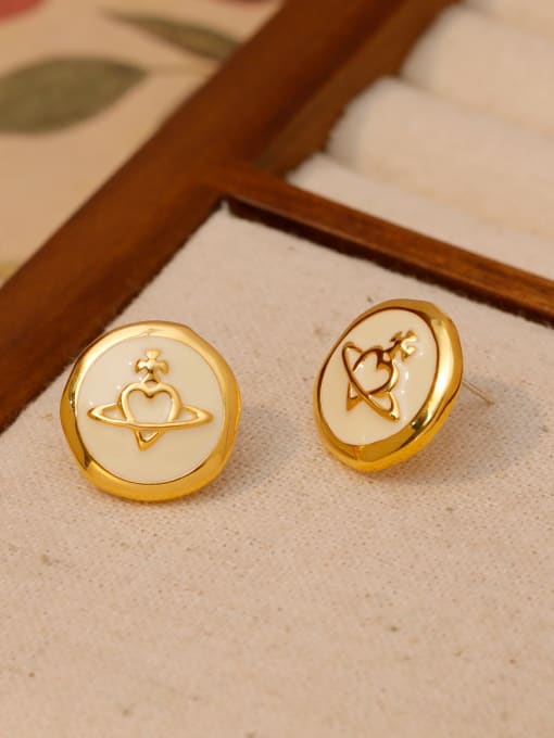 18K Gold Rice White Brass Enamel Geometric Minimalist Stud Earring