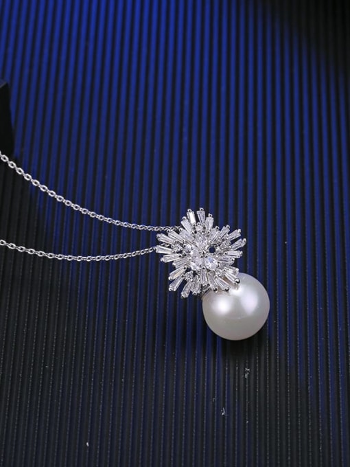 YILLIN Brass Imitation Pearl Flower Minimalist Necklace 2