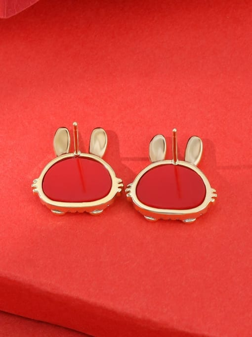 YOUH Brass Cubic Zirconia Enamel Rabbit Cute Stud Earring 1