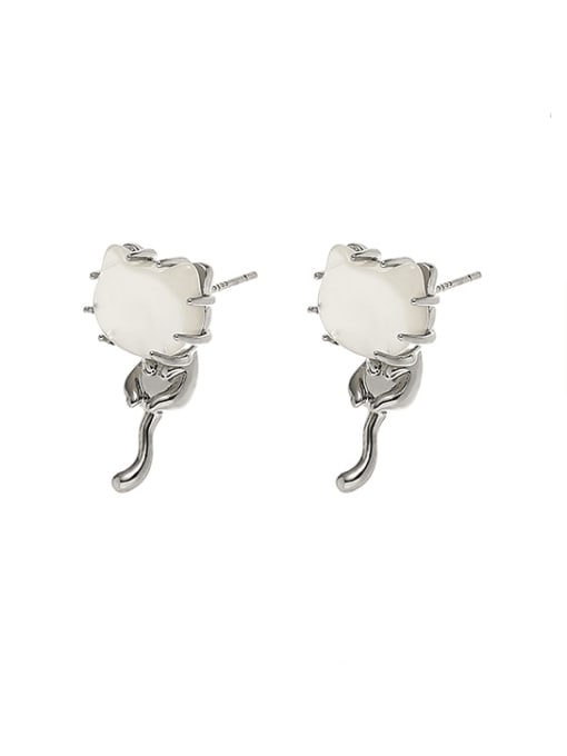 Platinum earrings Brass Shell Cat Minimalist Necklace
