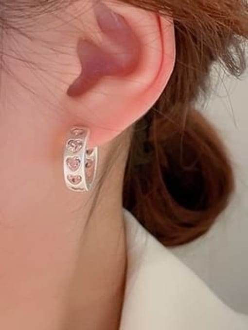 whhite ED00470 Brass Cubic Zirconia Heart Minimalist Huggie Earring