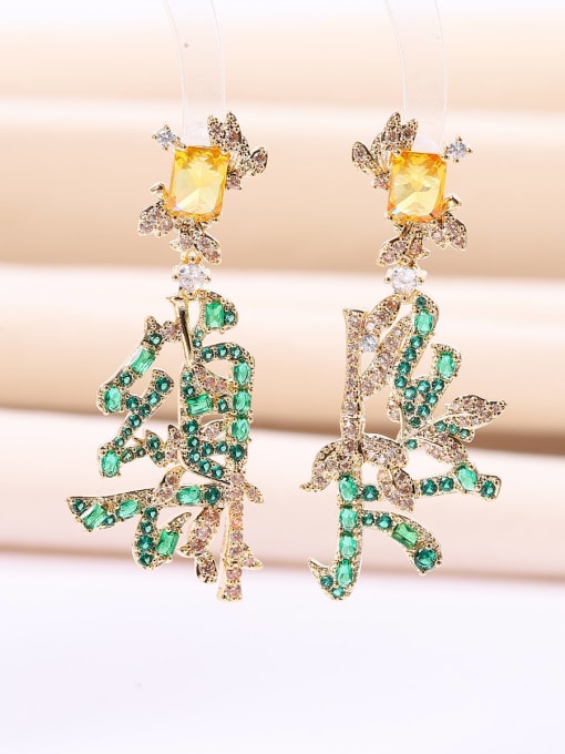 green Brass Cubic Zirconia Flower Luxury Cluster Earring
