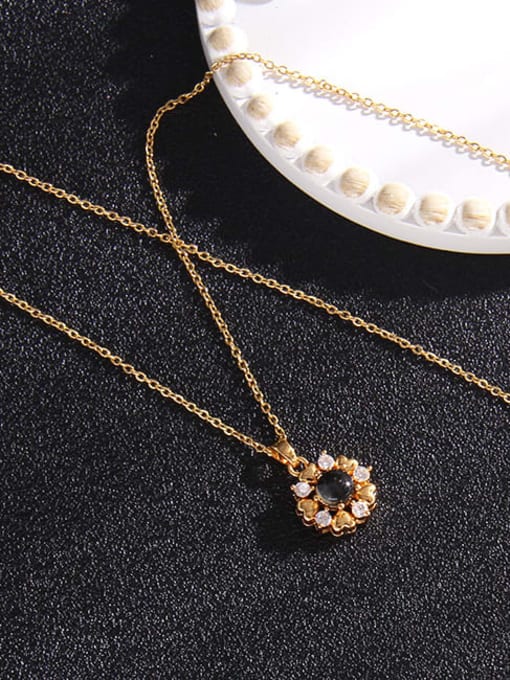 a355 Copper Cubic Zirconia Flower Trend  Heart Thermometamorphic stone Pendant Necklace