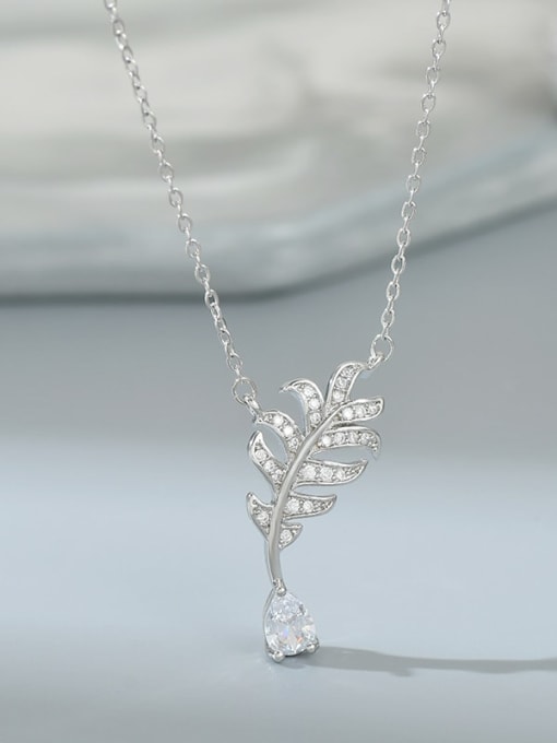 Steel color XL62,850 Brass Cubic Zirconia Feather Dainty Necklace