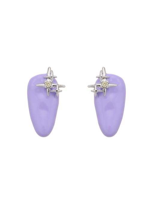 Purple ear  clip Brass Enamel Geometric Minimalist Stud Earring