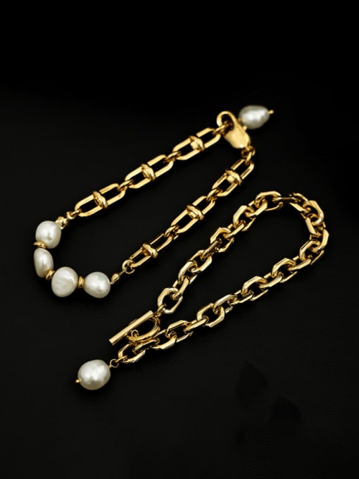 ACCA Brass Imitation Pearl Geometric Vintage Link Bracelet 2