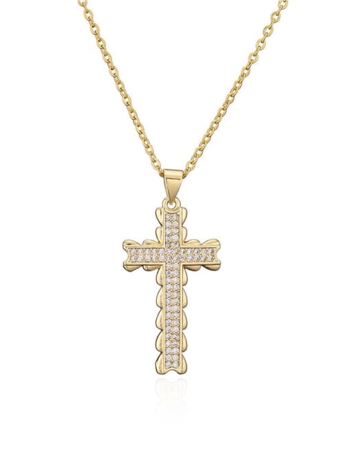 20677 Brass Cubic Zirconia  Vintage Cross Pendant Necklace