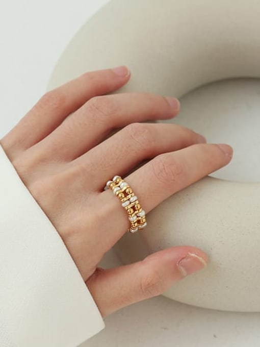 ACCA Brass Freshwater Pearl Geometric Vintage Stackable Ring 1