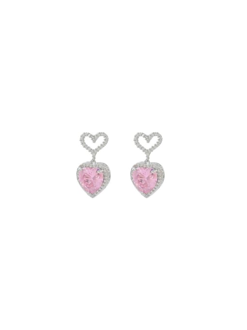 YOUH Brass Cubic Zirconia Pink Heart Cute Stud Earring 0
