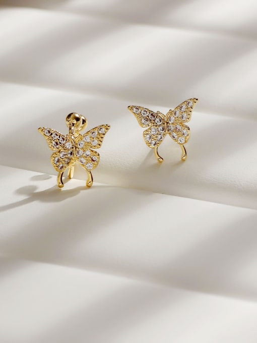 gold Copper Cubic Zirconia Bowknot Dainty Stud Trend Korean Fashion Earring