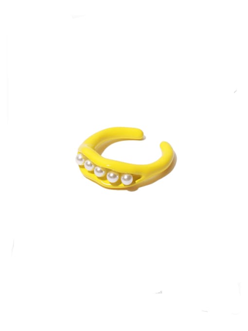 Yellow  (No. 6 And No. 7 Ring Alloy Enamel Imitation Pearl Geometric Minimalist Band Ring