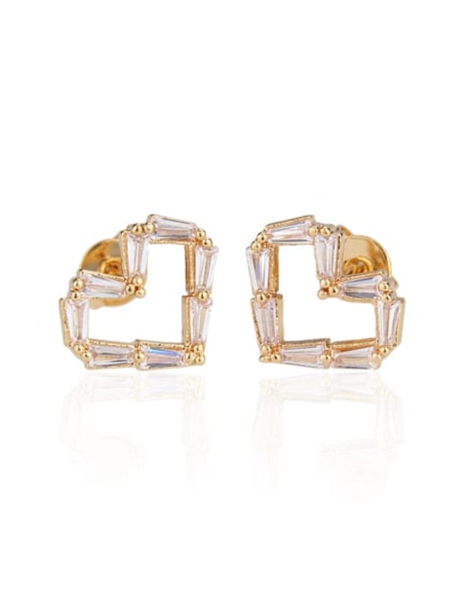 renchi Brass Cubic Zirconia Heart Dainty Stud Earring 4