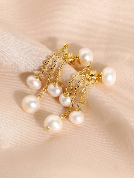 16k gold Brass Imitation Pearl Tassel Minimalist Drop Earring
