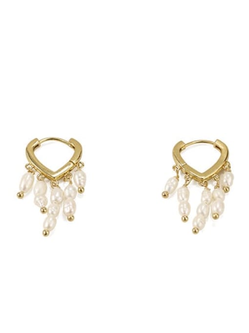 gold Brass Freshwater Pearl Tassel Vintage Huggie Earring