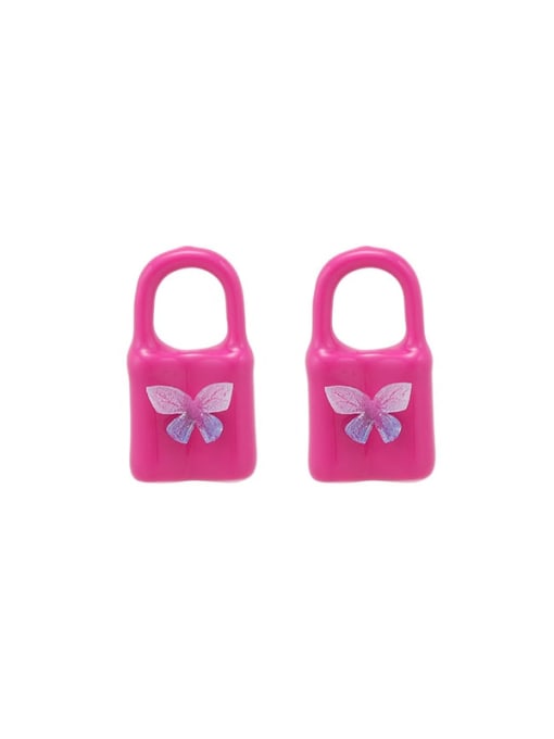 Pink closure style Brass Enamel Locket Cute Stud Earring