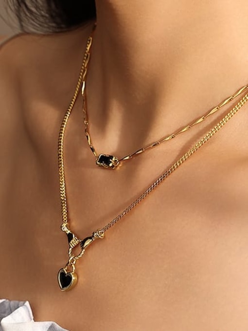 ACCA Brass Cubic Zirconia Black Heart Trend Necklace 1