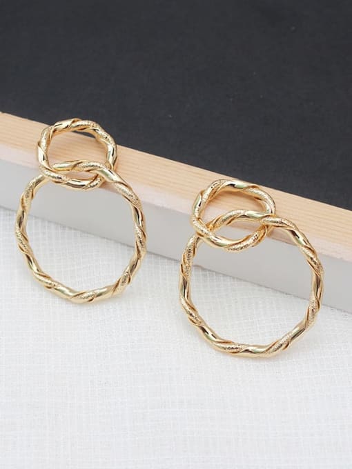 gold Copper Hollow Round Minimalist Hoop Trend Korean Fashion Earring