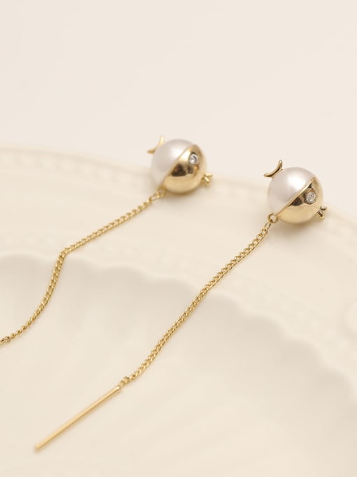 14k Gold Brass Imitation Pearl Tassel Minimalist Threader Trend Korean Fashion Earring