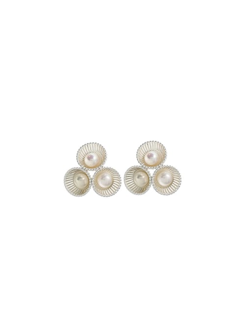 white Brass Freshwater Pearl Geometric Dainty Stud Earring