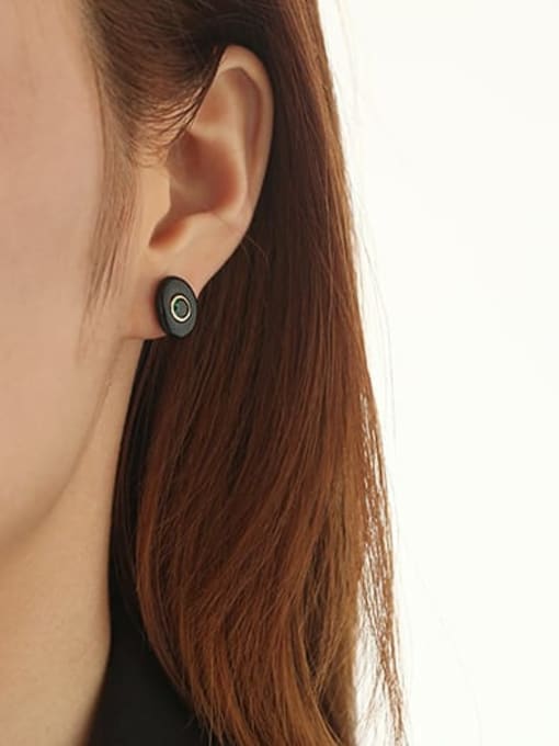 Green Zircon Earrings Brass Enamel Geometric Minimalist Stud Earring